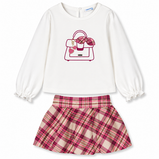 Mayoral - Girls Berry Handbag Print Top & Skirt Set