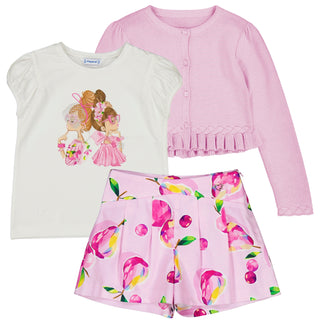 Mayoral - Girls Doll Top & Pear Print Three Piece Short Set