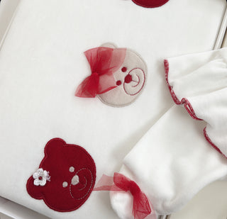 Bimbalo - Baby Girls Red & Ivory Teddy Bear Two Piece & Blanket Set