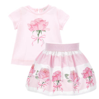 Monnalisa - Girls Roses Skirt Set Pink