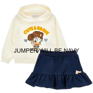 Monnalisa - Daisy Duck Navy Jumper & Skirt Set