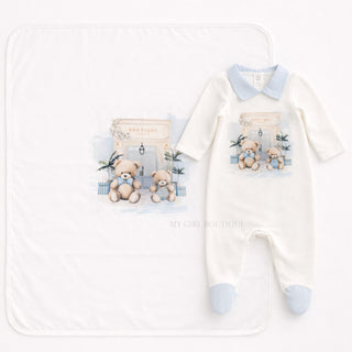 Jamiks - Baby Boys Teddy Bear Baby Grow & Blanket