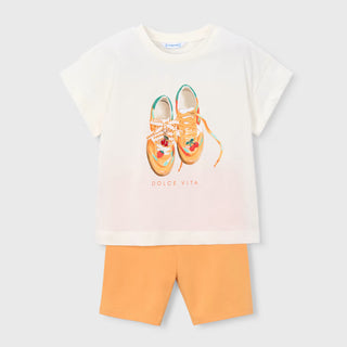 Mayoral - Girls Dolce Vita Fruit Print Top & Orange Cycle Short Set