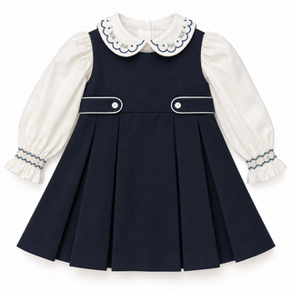 Pretty Originals - Girls Navy Pinafore Dress & Shirt Set