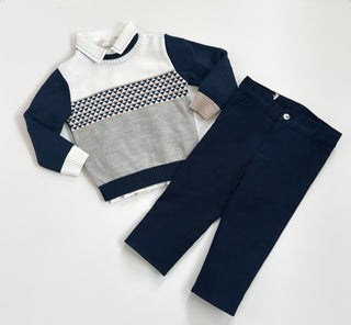 Bimbalo - Boys Navy & Beige Three Piece Trouser Set