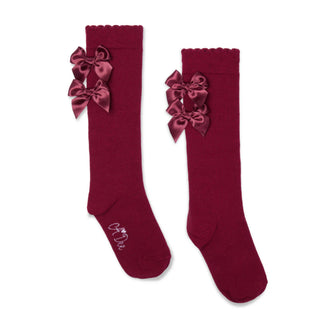 A Dee - Chevron Charm Ariel Bow Knee High Socks Dark Cherry