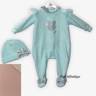 Petit Italia - PINK Baby Girls Diamanté Baby Grow & Hat