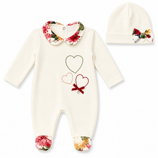 Ninnaoh - Baby Girls Cream Floral Baby Grow & Hat