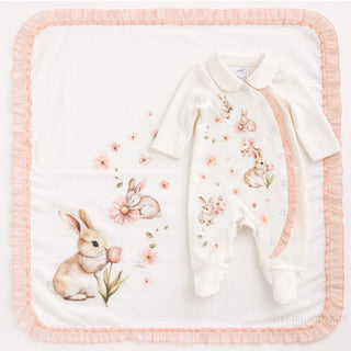 Jamiks - Baby Girls Peach Bunny Baby Grow & Blanket Set