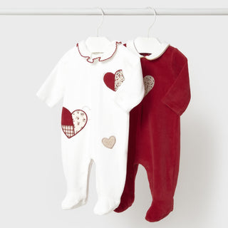 Mayoral - Baby Girls Ivory & Cherry Red Baby Grows