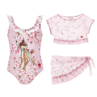 Monnalisa - Girls Pink Bambi Swimsuit Set