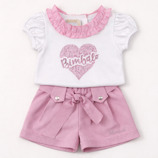 Bimbalo - Girls Pink Heart Top & Short Set