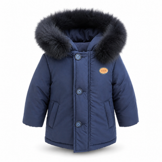 Bimbalo - Boys Navy Coat With Fur Trim Hood