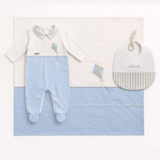 Ninnaoh - Baby Boys Blue Babygrow, Bib & Blanket Set
