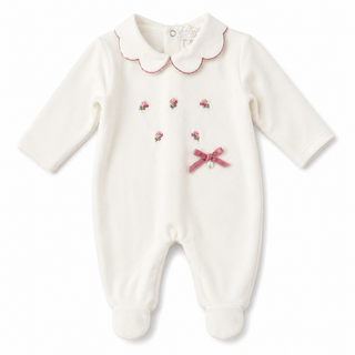 Ninnaoh - Baby Girls Cream Rose Baby Grow Three Piece Set