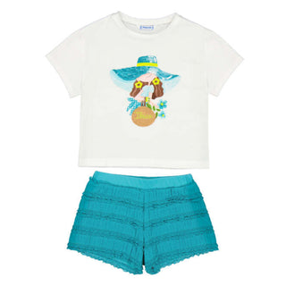 Mayoral - Girls Top & Ruffle Short Set Pacific