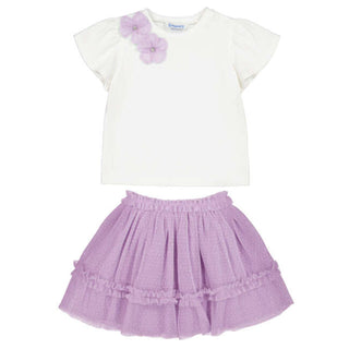 Mayoral - Girls Flower Top & Lilac Tulle Skirt Set
