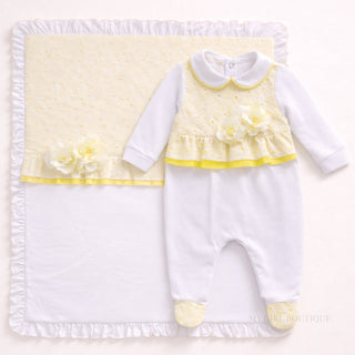 Bimbalo - Baby Girls Lemon Flower Baby Grow & Blanket Set