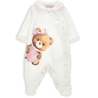 Monnalisa - Cream & Pink Teddy Bear Baby Grow