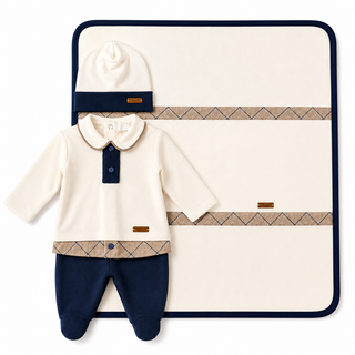 Ninnaoh - Baby Boy Cream & Blue Three Piece Set