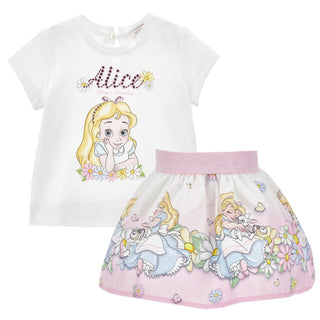 Monnalisa - Alice In Wonderland Bebe Skirt Set Pink