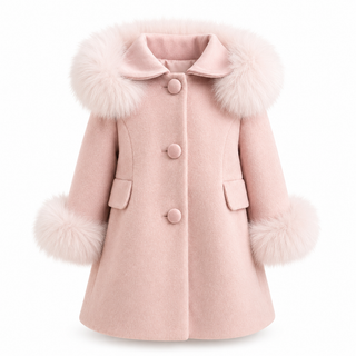 Bimbalo - Girls Pink Traditional Coat With Fur Hood & Cuff