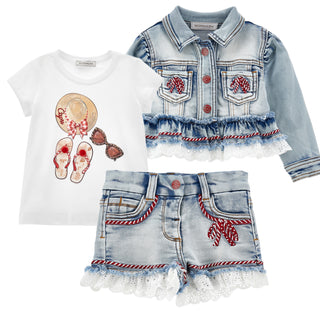 Monnalisa - Girls Denim Three Piece Set