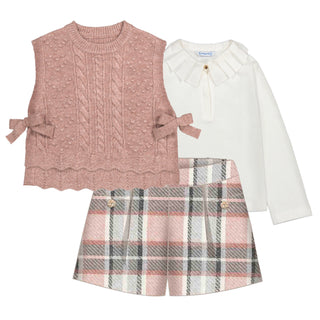 Mayoral - Girls Silver & Makeup Pink Three Piece Pullover Short Set
