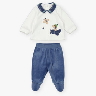 Mayoral - Baby Boys Blue & Green Velour Two Piece