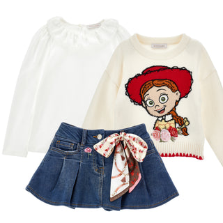 Monnalisa - Girls Jessie Top, Jumper & Denim Skirt Three Piece Set