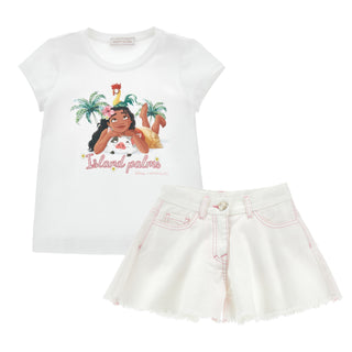 Monnalisa - Girls Moana Top & White Denim Short Set