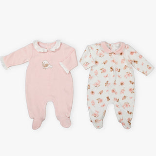 Mayoral - Baby Girls Blush Velour Two Pack Baby Grows