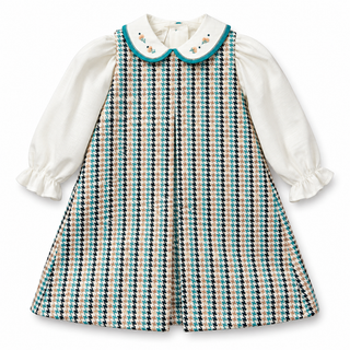 Pretty Originals - Girls Teal Houndstooth Pinafore Shirt & Dress