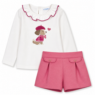 Mayoral - Baby Girls Puppy Ruffle Top & Pink Short Set