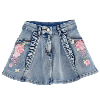 Monnalisa - Girls Garden Party Be Free Top & Denim Skirt Set