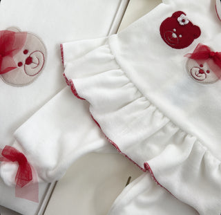 Bimbalo - Baby Girls Red & Ivory Teddy Bear Two Piece & Blanket Set