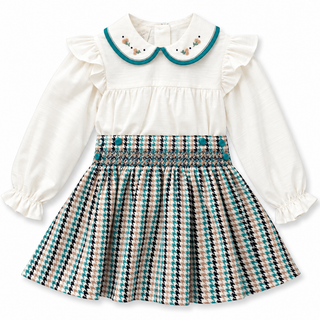 Pretty Originals - Girls Teal Houndstooth Skirt Set