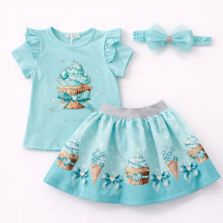 My Girl Boutique - Girls Aqua Cupcake Skirt Set