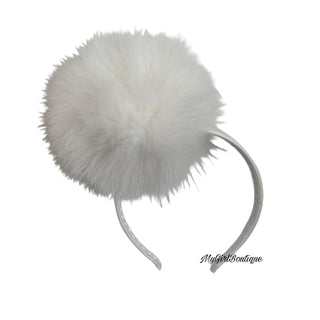 Bimbalo - Girls White Fur Pom Hairband