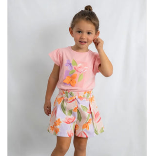 Mayoral - Girls Blush Top & Floral Short Set