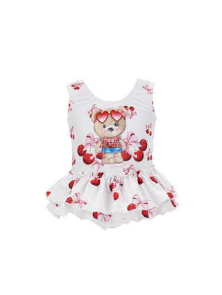 Monnalisa - Teddy & Cherry Print Swimsuit