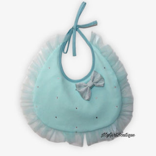 Petit Italia - Baby Girls Aqua Diamanté Bib