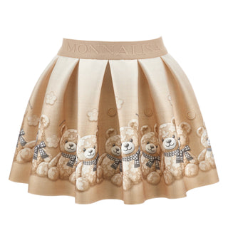 Monnalisa - Girls Caramel Teddy Bear Top & Skirt Set