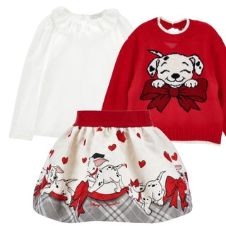 Monnalisa - Girls Dalmatian Shirt, Jumper & Skirt Set Red