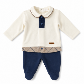 Ninnaoh - Baby Boy Cream & Blue Three Piece Set