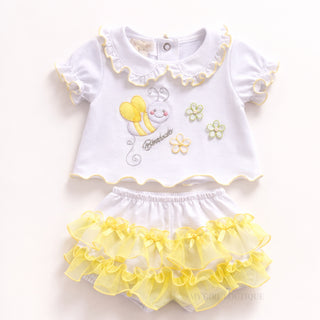Bimbalo - Baby Girls Lemon Bee Top & Frill Bloomers Set