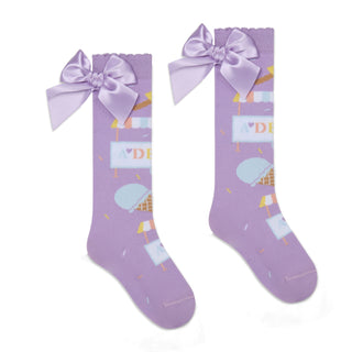 A Dee - Girls Pastel Parlour Ice Cream Print Knee High Socks