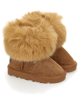 Monnalisa - Camel Crystal Embellished Fur Boots