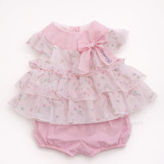Bimbalo - Baby Girls Pink Floral Top & Bloomers Set