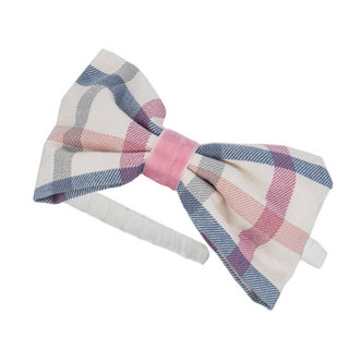 Daga Fluffy Chic pink and cream check hair band on a soft white band